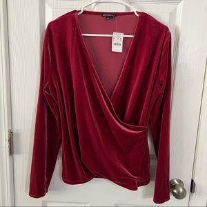 j crew mercantile red velvet wrap v neck long sleeve large